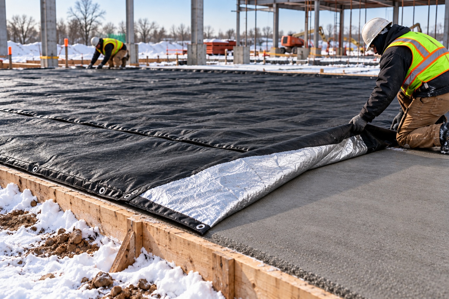 Insulated Tarps & Concrete Curing Blankets Provide Cold Weather Protection